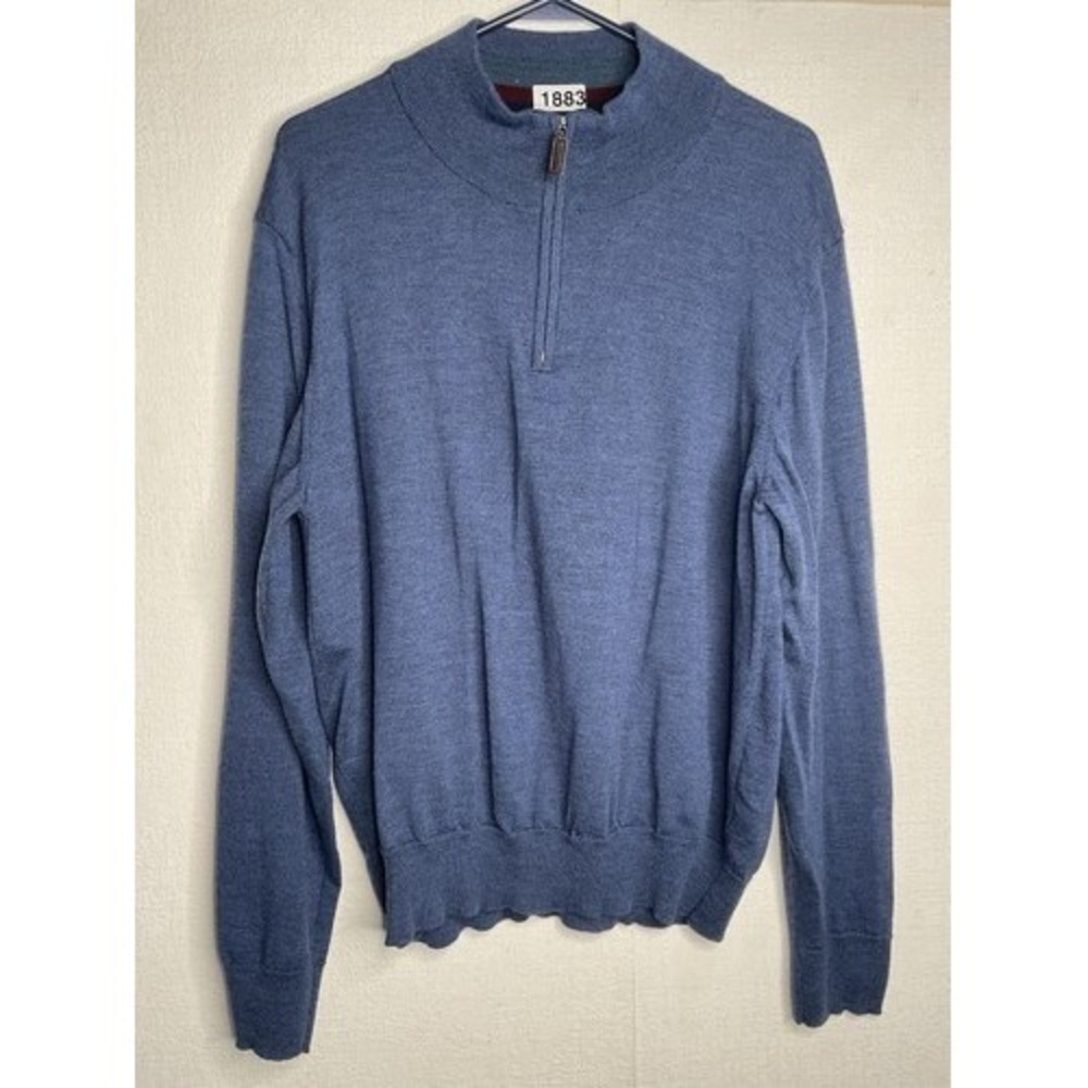 NWOT Tom James Blue 1/4Zip Sweater Men XL Italy 100% Merino Wool Hand Wash